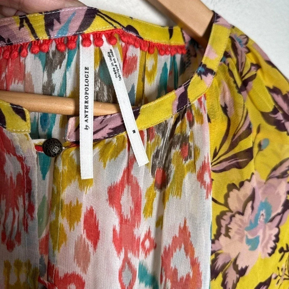 Anthropologie Maureen Babydoll Tunic Blouse Sheer Multicolor Floral Paisley M - Picture 5 of 16